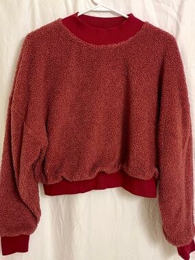 Fabletics Cozy Sherpa Sweater in Brick Red